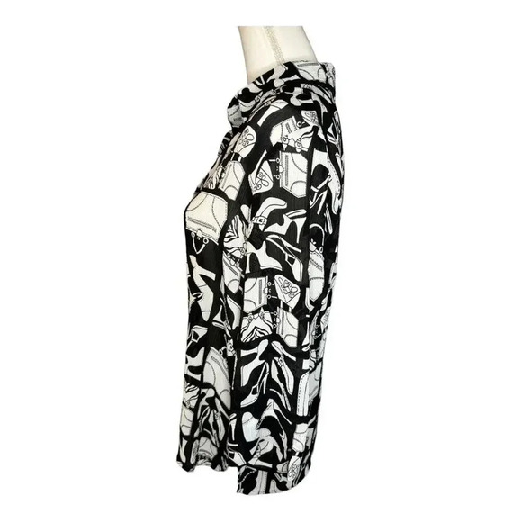 Alfred Dunner Women’s Size 10 Black & White Novelty Shoes and Purse Print Blouse - Picture 2 of 6